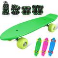 MOVTOTOP Kids Skateboard Kit Complete Skateboard Downhill Longboard with Protective Gears for Boys Girls Kids Beginners (Green)