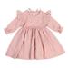 BULLPIANO Girl s Solid Color Dress Ruffle Trim Long Sleeve Round Neck Flared Dress Casual Beach Party Dresses