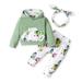 Baby Girl Clothes Hooded Long Sleeve Tops Floral Pants Headband Set Infant Baby Girl 3PCS Outfits Green 18-24 Months