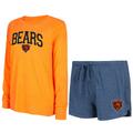 Women's Concepts Sport Navy/Orange Chicago Bears Raglan Long Sleeve T-Shirt & Shorts Lounge Set