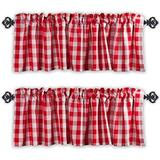 Window Valances - 2-Panels Picnic Checkered Pattern Kitchen Valances With 2.5-Inch Rod Pocket For Small Windows Polyester (56X16 Inch Red/White)