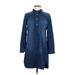 Old Navy Casual Dress - Shirtdress High Neck Long sleeves: Blue Print Dresses - Women's Size Medium