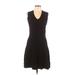 Ann Taylor LOFT Casual Dress - A-Line V Neck Sleeveless: Black Solid Dresses - Women's Size Large