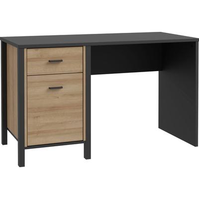 Schreibtisch FORTE "High Rock", schwarz (riviera eiche, schwarz, schwarz), B:120cm H:72,3cm T:56,5cm, Tische, mit Tür & Schublade, Industrial-Look, Knieblende, Breite 120 cm Image