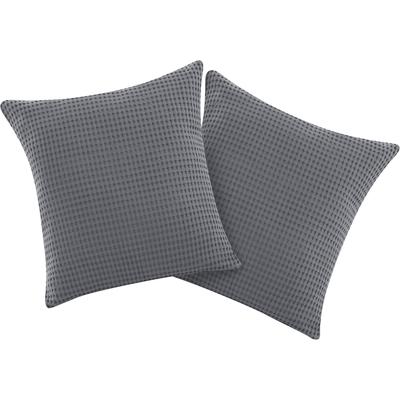 Kissenbezug ANDAS "Greta", grau (anthrazit), B:50cm L:50cm, Baumwolle, Obermaterial: 100% Baumwolle, Kissenbezüge, in Waffelpiqué Optik, in vielen Farben erhältlich, Bezug in 50x50 cm Image