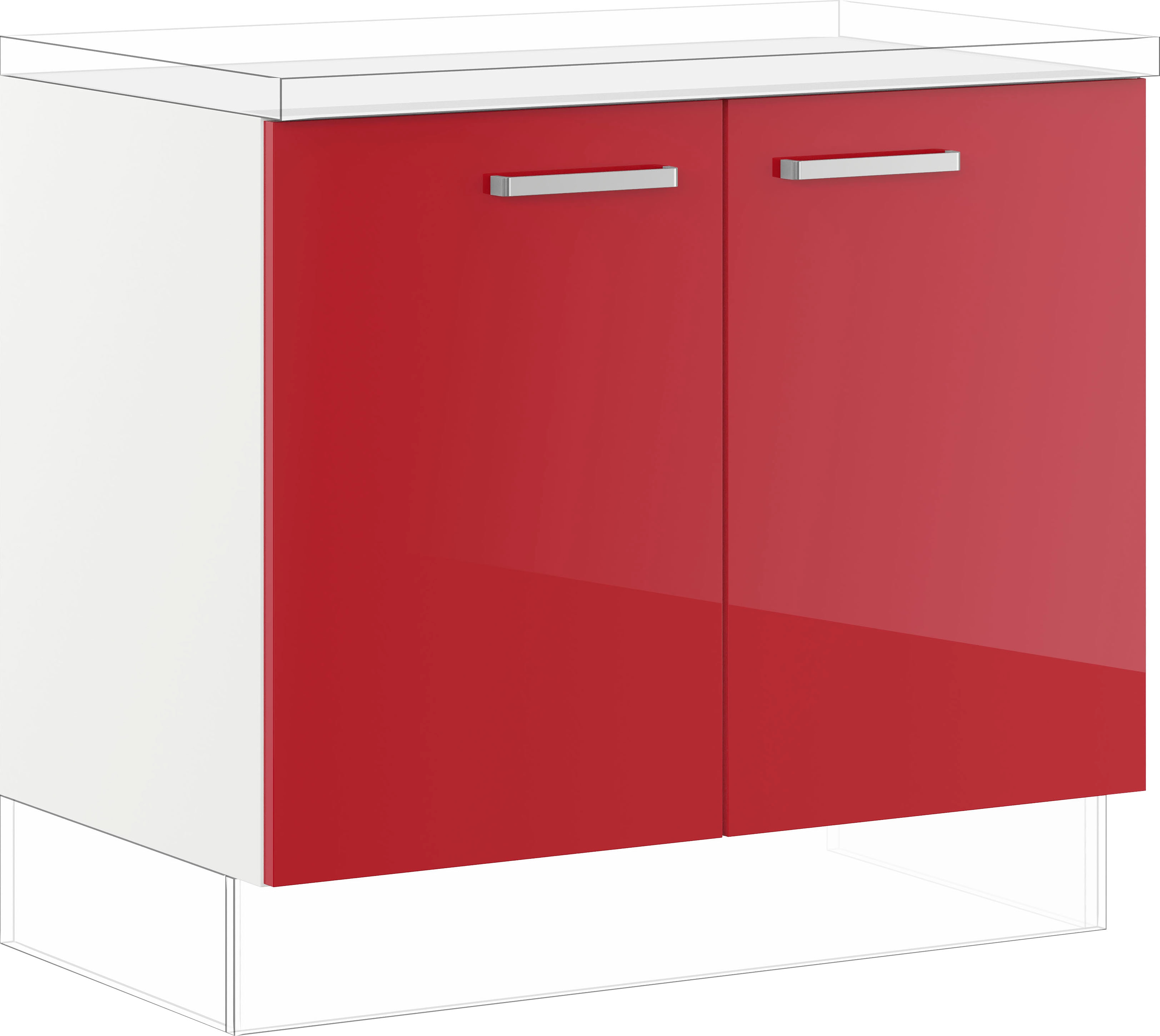 Spülenunterschrank IMPULS KÜCHEN ""Turin", Breite/Höhe: 100/72,3 cm", rot (rot hochglanz), B:100cm H:72,3cm T:57,9cm, Holzwerkstoff, Schränke, Küchenunterschrank, vormontiert, mit Drehtüren