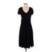 Nine & Co. by Nine West Casual Dress - A-Line V Neck Short sleeves: Black Solid Dresses - Women's Size Small