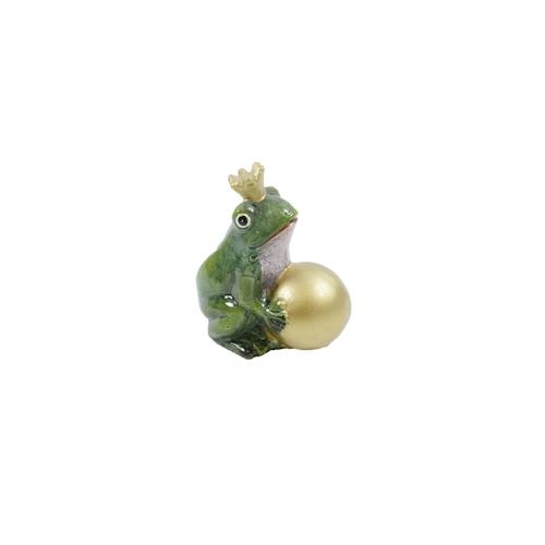 Dekofigur Gartenfigur Froschkönig grün mit Goldkugel Keramik H 9.8 cm