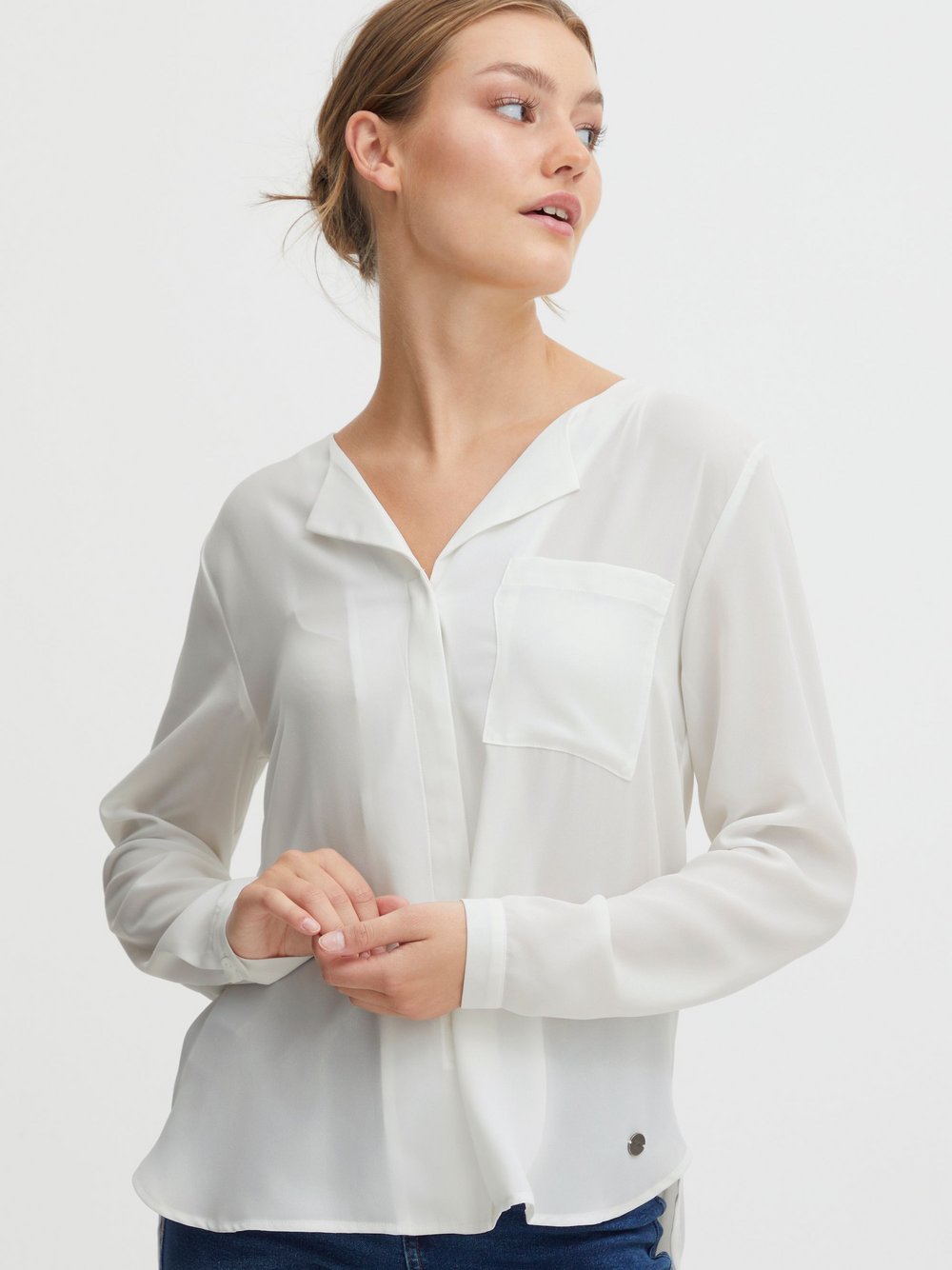 OXMO Langarmbluse Damen weiß, 40 Image