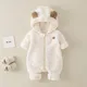 Spring and Autumn Newborn Fleece Romper Cartoon Solid Color Jumpsuit Cute Baby with Hoodie and