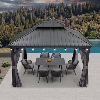 PURPLE LEAF Outdoor Galvanized Steel Hardtop Gazebo, Aluminum Frame Gazebo With Curtains and Light