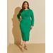 Plus Size Mesh Paneled Knotted Bodycon Dress