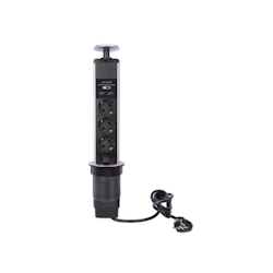 Perel Steckdosenturm, versenkbar, 3 Schutzkontakt-Steckdosen, 2 USB-Ladebuchsen, Montageloch 71 mm, Innenbereich, Schwarz/Grau Image