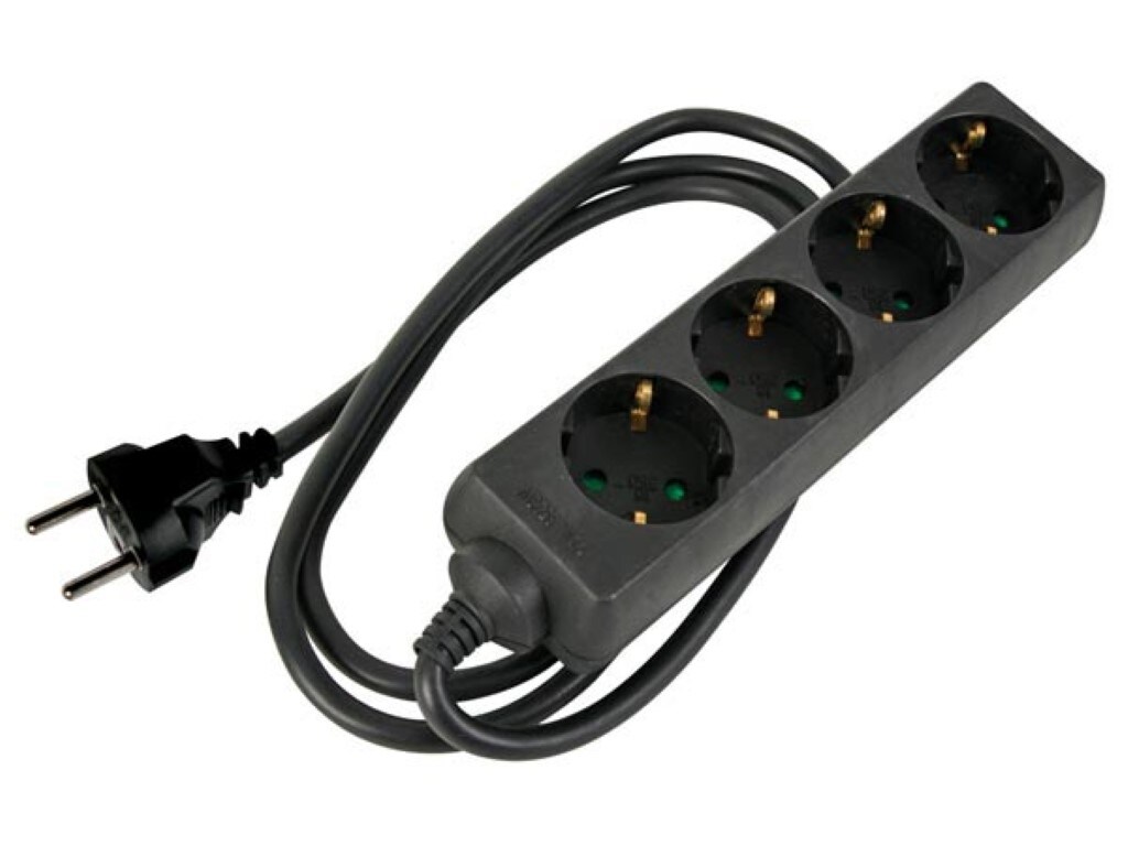 HQ Power Steckdosenleiste, 4 Schutzkontakt-Steckdosen, Kabel 1.5 m, 3G2.5, Schrumpfschlauch zum Etikettieren, Innenbereich, Schwarz Image