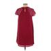 Doe & Rae Casual Dress - Shift Keyhole Short sleeves: Burgundy Print Dresses - Women's Size Large