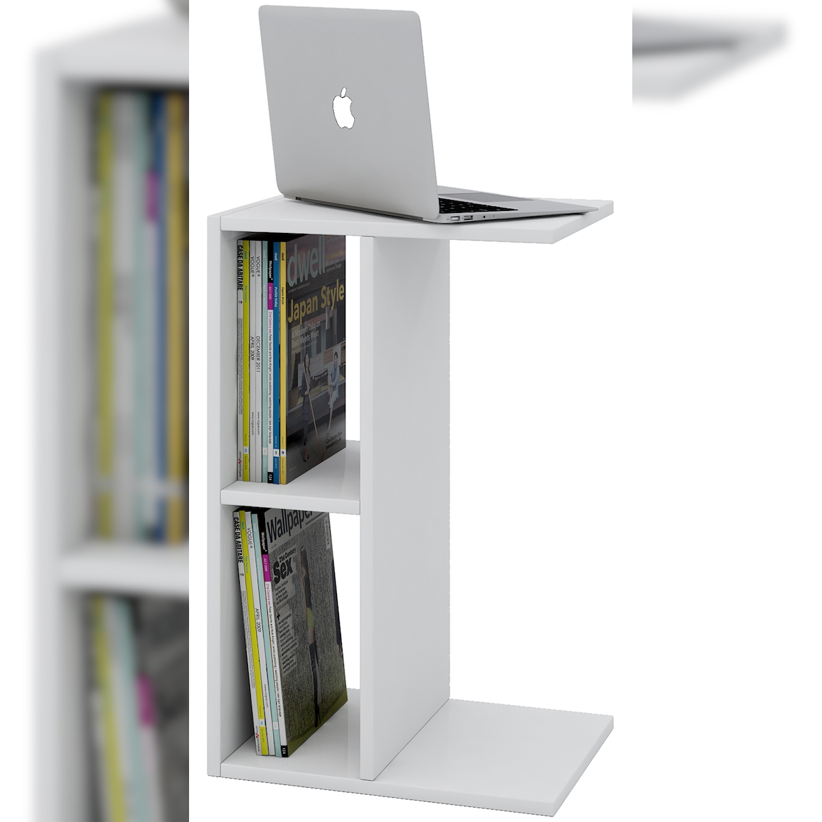 VCM Nachto Couchtisch , Laptop Tisch 2 Regale weiß. Image