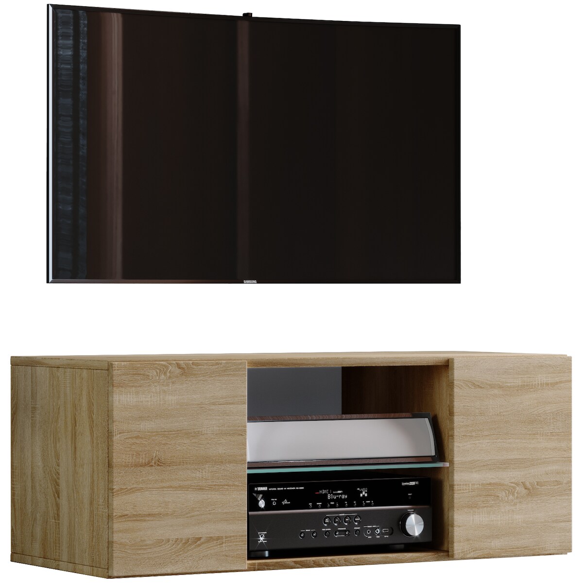 Ebuy24 Jusa 95 TV-Möbel wandhängend mit 2 Türen und 1 Glasregal Sonoma-Eiche dekor. Image