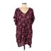 Lands' End Casual Dress - Mini V Neck Short sleeves: Red Print Dresses - Women's Size Medium