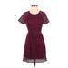 Free People Casual Dress - A-Line Scoop Neck Short sleeves: Burgundy Solid Dresses - Women's Size 0