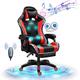 Gaming Chair with Bluetooth Speakers and RGB LED Lights, PU Leather High Back Computer Chair, Adjustable Reclining Racing Office Swivel Chair for Adult Teens,Red