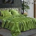 6PCS Satin Duvet Cover Bedding Set Plain Luxury Soft Bed Set Include (1xDuvet Cover, 1xFitted Sheet, 4xHousewife Pillow Case) (Super King, Olive Green)-(Same Day Dispatch)