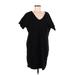prologue Casual Dress - Mini V-Neck Short sleeves: Black Print Dresses - Women's Size Medium