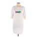 Shein Casual Dress - Shift Crew Neck 3/4 sleeves: White Graphic Dresses - Women's Size Large