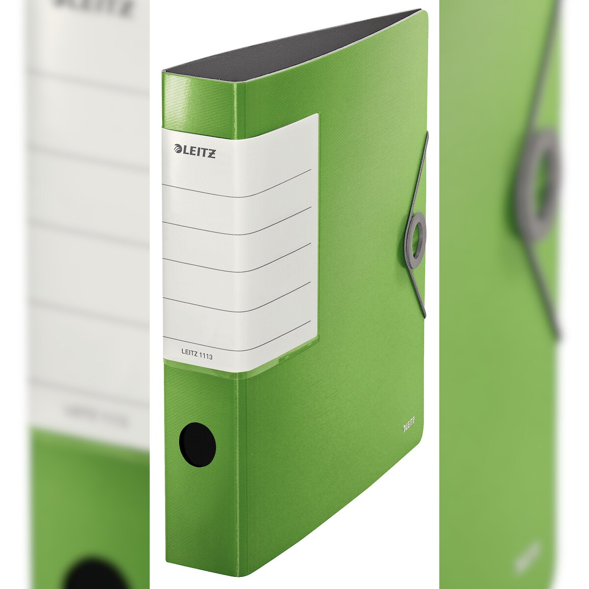 LEITZ Ordner Solid A4, 62mm Rücken, grün, 180° Ordner Präzisionsmechanik. Sichttasche am Rücken, Gummibandverschluss Image