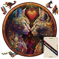 Wooden Puzzle Mandala Love Of Cats Couple Games Wood Cut Puzzles Didactic Toys Round For Wall Decor