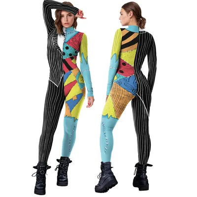 Frau Kostüm Film Performance Kostüme Cosplay Halloween Zombies Overall Sally Print Party Outfit Sexy Zentai Bodysuit Image