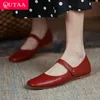 Qutaa 2021 flache Absätze Retro quadratische Zehen Echt leder Damenschuhe Frühling Herbst Klett verschluss lässig weibliche Wohnungen Schuhe Größe 34-40