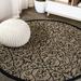 Madrid Vintage Filigree Textured Weave Black/Khaki 6 Round Indoor/Outdoor Area Rug