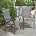 Nuu Garden Set of 2 Patio Chairs Dining Chairs with Armrests Powder-coated Iron Frame Outdoor Patio Bistro or Dining Chair Grey