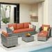 HOOOWOOO Outdoor Patio Furniture Set 7 Pieces with Swivel Rocking Chairs PE Rattan Wicker Patio Sectional Sofa All Weather Conversation Set for Backyard Orange