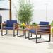 Gymax 3PCS Acacia Wood Patio Bistro Set Outdoor Conversation Furniture Set w/ Navy Cushions