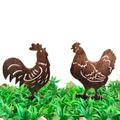 2Pcs Garden Metal Hen Stake Hen Stake Signs Yard Scene Layout Art Hen Rooster Garden Stakes