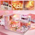 Ftory DIY Handmade Miniature Pink Girl Wooden Doll House Model Kits Toy Gift DIY Pink Dollhouse Dollhouse Kit