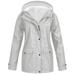 snowsong Women Solid Colors Plush Rain Outdoor Plus Size Hooded Raincoat Windproof Jacket Coat Jackets for Women Rain Jacket Women Winter Jackets for Women Coats for Women Grey S