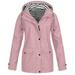 snowsong Jackets for Women Rain Jacket Women Women Raincoat Solid Color Hooded Jacket Windproof Outdoor Coat Plus Women s Coat Winter Jackets for Women Coats for Women Pink 4XL