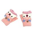 Besufy 1 Pair Toddler Cartoon Reindeer Kids Gloves Half Finger Winter Convertible Flip Top Warm Plush Knitted Gloves for Outdoor Pink