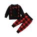 Chrilderen Boys Girls Sets Plaid Printed Outfit Bowknot Long Sleeves Top Pants 2pcs Outfits Sports Home Wear For Child