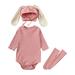 LYCAQL Girls Clothes Outfit Girls Boys Solid Ribbed Long Sleeve Romper Rabbit Ear Hat Socks Three Outfits 12 Month (Pink 3-6 Months)