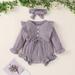 LYCAQL Girls Clothes Outfit Bowtie Set Ruffle Baby Sleeve Long Romper Girl Bodysuit+Headband Girls Outfits&Set Baby Girl Winter (Purple 3)