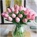 SHINE-CO LIGHTING Artificial PU Tulips 10Pcs Real Touch Fake Flower Arrangement Bouquets for Home Office Wedding Decoration (Pink)