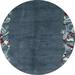 Ahgly Company Indoor Round Abstract Dark Blue Grey Blue Abstract Area Rugs 6 Round