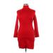 Cocktail Dress - Mini Turtleneck 3/4 sleeves: Red Print Dresses - Women's Size X-Large