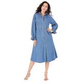 Plus Size Women's Button-Front Denim Shirtdress by Roaman's in Medium Stonewash (Size 16 W)