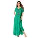 Plus Size Women's A-Line Embroidered Crinkle Maxi by Roaman's in Tropical Emerald (Size 42/44)