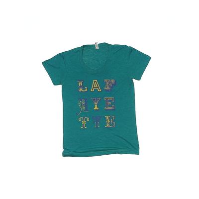 American Apparel Short Sleeve T-Shirt: Teal Marled Tops - Kids Girl's Size Small