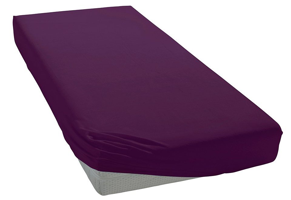 Spannbettlaken BELLANA "Melone in Gr. 70x140, 90x200, 140x200 oder 180x200 cm", lila (violett), L:200cm, Mako-Jersey, Obermaterial: 100% Baumwolle, Bettlaken, Baumwolle, Matratzen bis 25cm Höhe, Spannbetttuch auch für Kinder Image